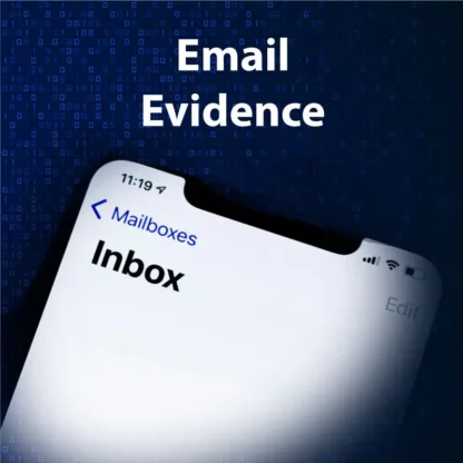 Email inbox on phone with data background. Image relevant to email evidence.