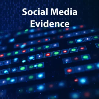 Social media icons on data background, representing online social media accounts. Image relevant to forensic data collection
