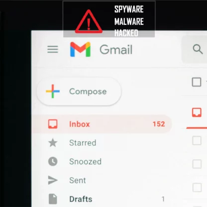 email account being analyzed for spyware malware and hacking