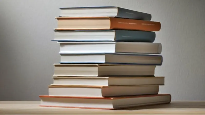 An image capturing books neatly stacked on a table, creating an organized and inviting arrangement for reading or study.